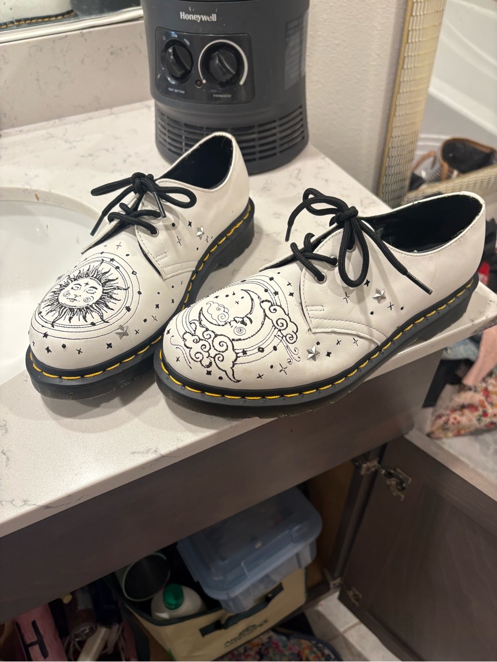 Dr. Martens White Leather Sun & Moon 3-Eye Oxfords - Picture 2 of 5